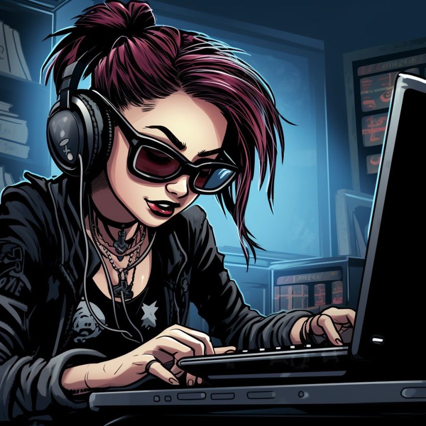 Girl Working on a Website Cartoon Style